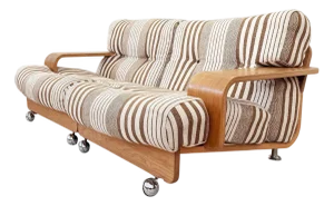 70s Mario Bellini Cassina Attributed "Pianura" Style Oak Two Seater Sofa Loveseat (1 of 2)