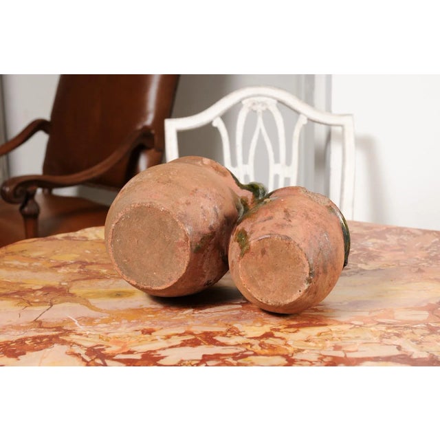 French Provincial 19th Century Green Glazed Shepherd's Lunch Holder Pottery with Bowls and Handle For Sale - Image 3 of 11