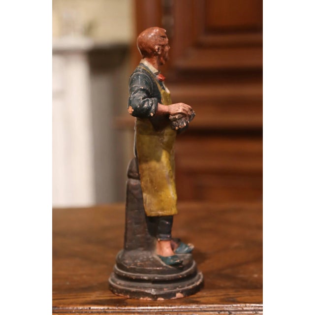 19th Century French Hand Painted Terracotta Shoe Maker Figurine For Sale In Dallas - Image 6 of 10