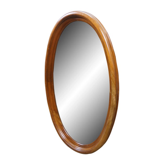Queen Anne Late 20th Century Queen Anne Beveled Oval Cherry Bathroom Wall Vanity Mirror For Sale - Image 3 of 10