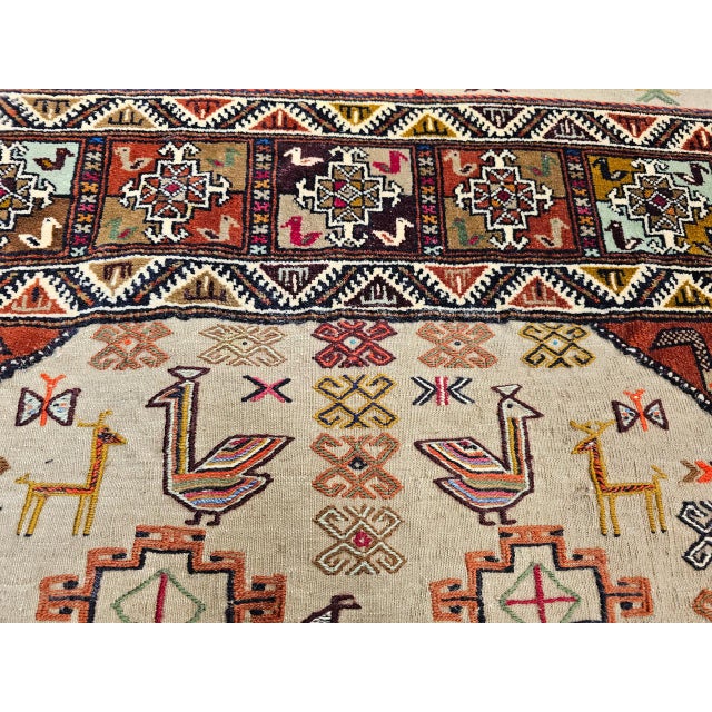 Vintage Qashqai Tribal Area Rug, Hand-Knotted Wool, Animal Motifs, 4x6, Tan & Brown For Sale - Image 13 of 14