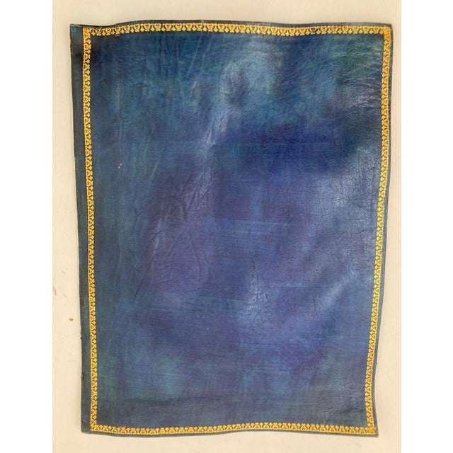 Moroccan Vintage Moroccan Blue and Gold Embossed Leather Padfolio For Sale - Image 3 of 4