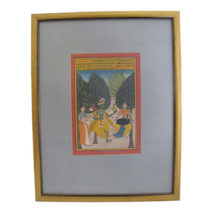 Antique Indian Hindu Krishna Manuscript Mughal Art Illustration Print Framed
