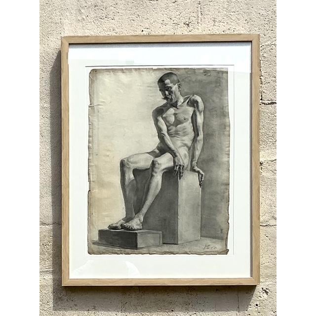This exceptional antique life drawing is a masterclass in the French Beaux-Arts tradition, originating from the late 19th...
