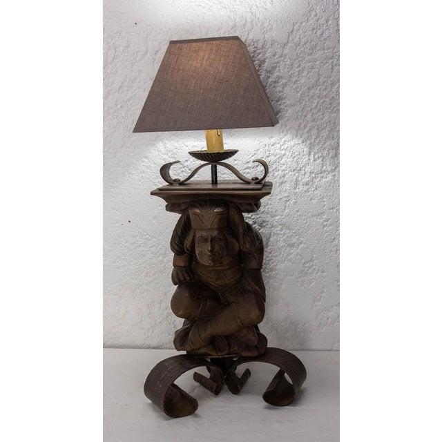 Gargoyle Table Lamp in Wood & Wrough Iron attributed to J M Rothschild, France, 1960s For Sale - Image 4 of 18