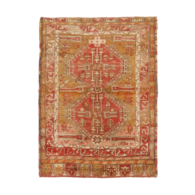 Antique Oushak Traditional Red and Gold Wool Rug For Sale