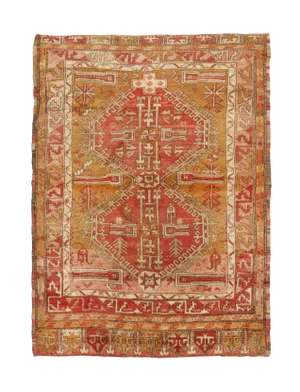 Antique Oushak Traditional Red and Gold Wool Rug
