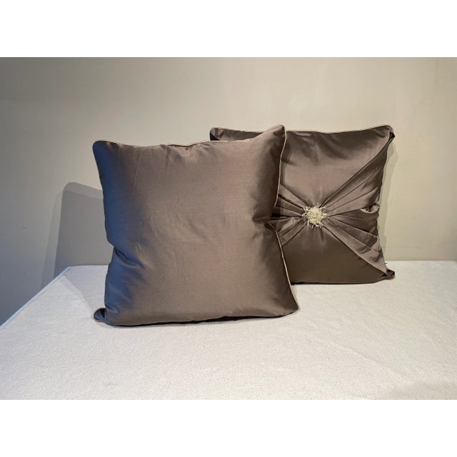 Hollywood Regency Contemporary Silk Pillows- a Pair For Sale - Image 3 of 5