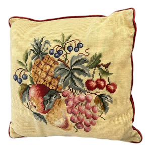 Vintage Needlepoint Pillow Assorted Fruit Motif