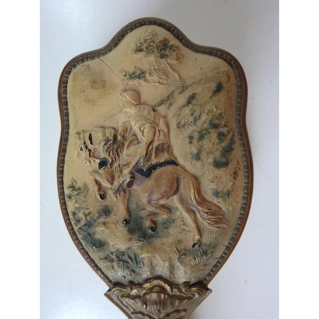 Antique circa 1900 brass and gutta percha brush. Molded relief design of Arabian horse and rider after Adolf Schreyer....