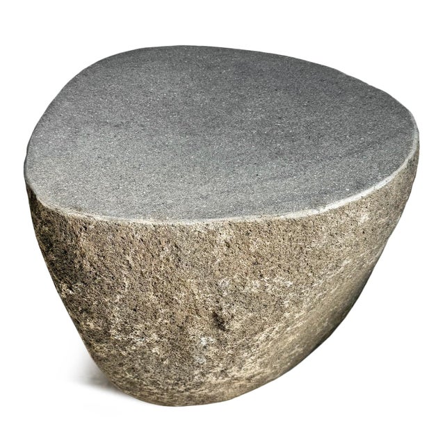 Contemporary Organic Modern Stone Boulder Vintage Outdoor Stool Side Table For Sale - Image 3 of 6