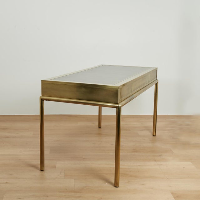 Mid Century Mastercraft Leather Top Brass Desk For Sale - Image 13 of 15