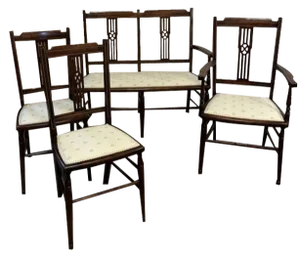Edwardian Mahogany Inlaid Living Room Set, 1900s, Set of 3