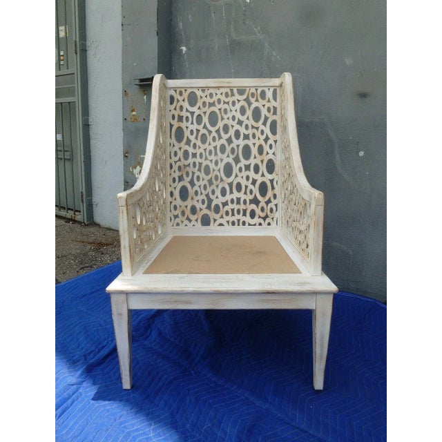 This is an amazing Hollywood Regency style multi cutout oval armchair. It has been refinished with a whitewash and ready...