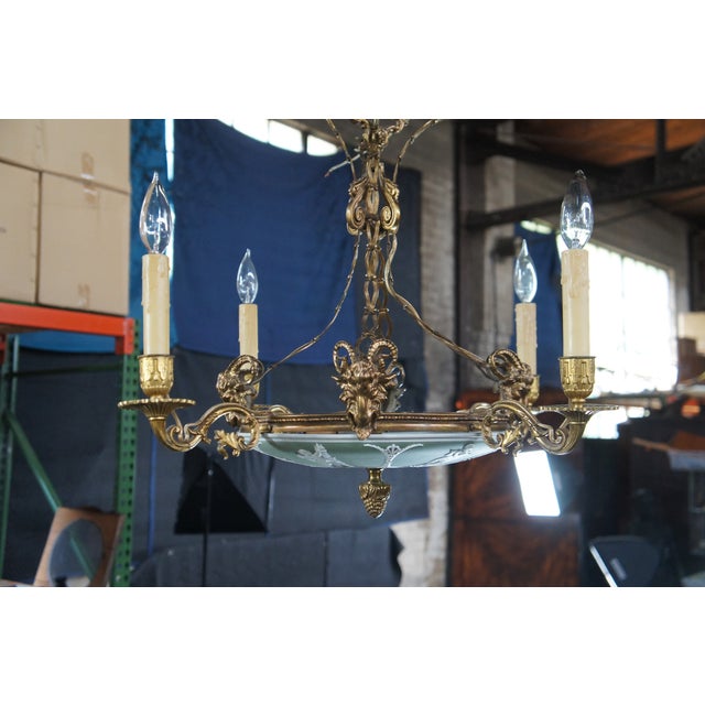 Wedgwood Neoclassical Green Jasperware Cherub Cameo Chandelier Pendant Light For Sale - Image 15 of 18