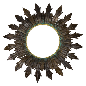 Mid-Century Modern Round Copper Sheet and Brass Sunburst Wall Mirror, 1950s