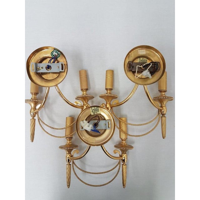 Metal Vintage Italian Wall Lights in Gold Plated Brass from Gaetano Sciolari, 1960s, Set of 3 For Sale - Image 7 of 8