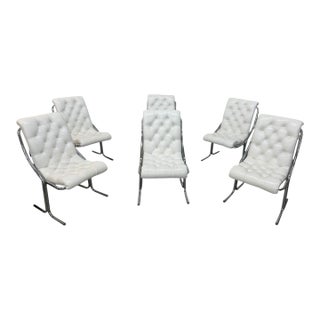 Mid-Century Modern Daystrom White Vinyl Tubular Chrome Dining Chairs - Set of 6 For Sale