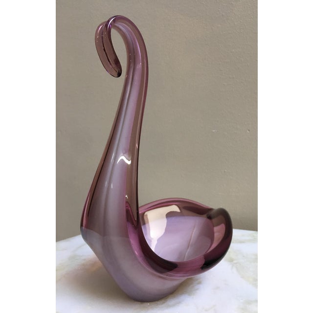 Mid-Century Modern 20th Century Murano Purple and Violet Swan Italian Art Glass Sculpture For Sale - Image 3 of 11