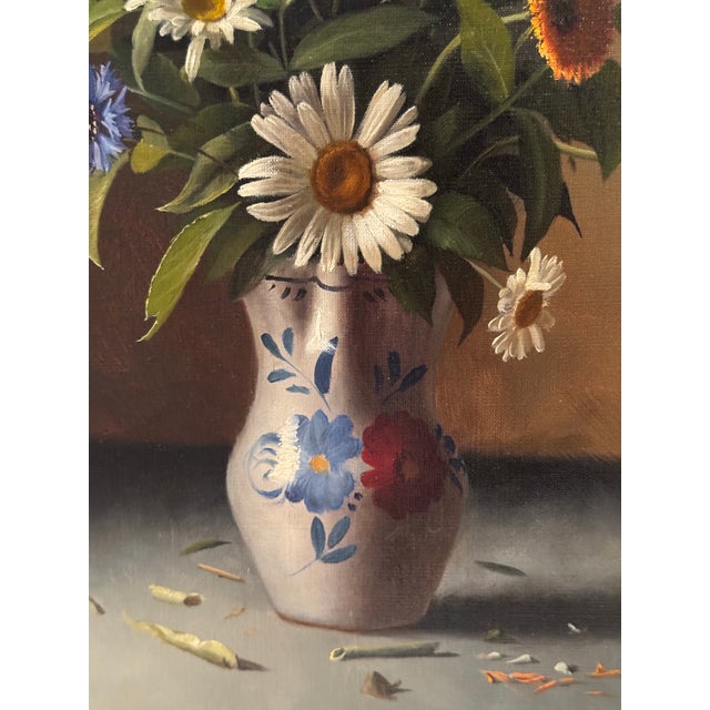 Paint Original G. Becciani 1968 Floral Oil Painting in Hand Carved Gilded Frame For Sale - Image 7 of 12