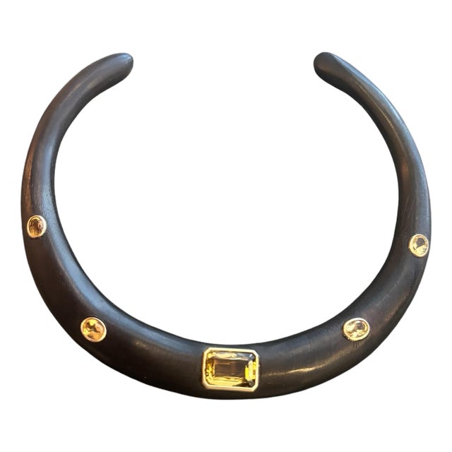 Wood Collar Necklace With Citrines & 14k Gold For Sale