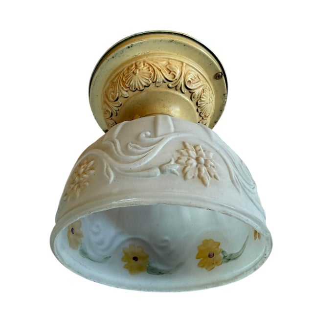Handpainted Botanical Embossed Ceiling Light Fixture Circa 1920’s For Sale In Los Angeles - Image 6 of 8