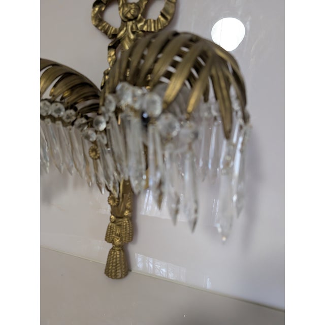 Mid 20th Century Baccarat Style Crystal Bronze Palm Tree Leaf Sconce For Sale - Image 9 of 11