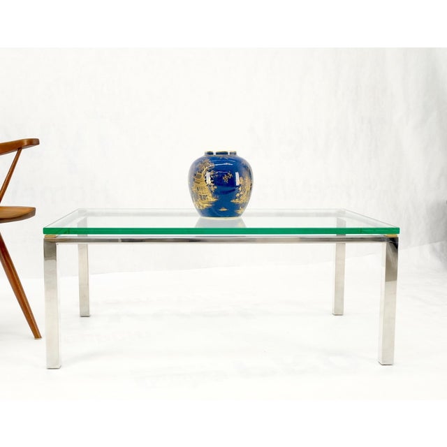 Mid-Century Modern Polished Stainless Steel & Brass Glass Top Rectangle Coffee Table Mid Century For Sale - Image 3 of 12