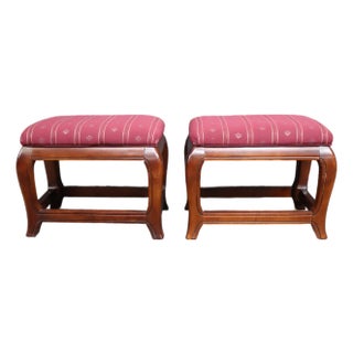 Pair of Ethan Allen Chinoiserie Style Upholstered Footstools For Sale