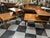 Pair of original Mid-Century Lane Two Tier Side Table. Mixed hardwoods with an interesting dove-tail inlay accent on the...