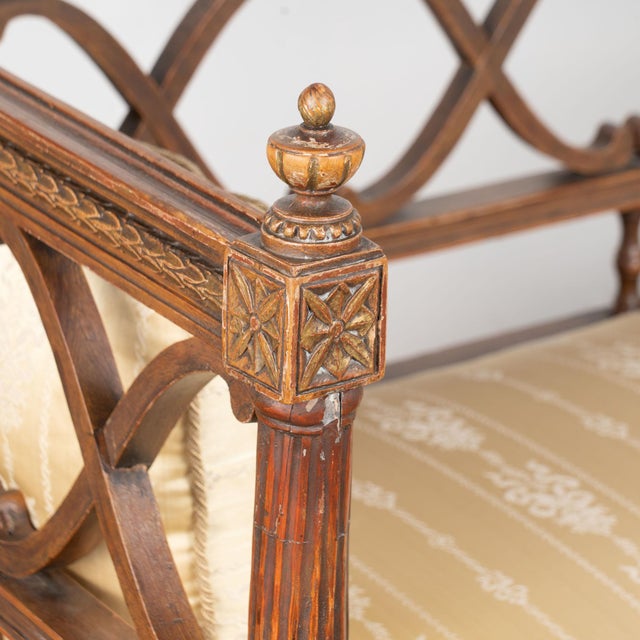 Wood 19th Century Swedish Original Painted Gustavian Bench Settee For Sale - Image 7 of 18