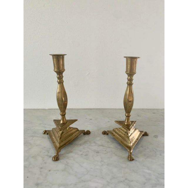 Pair of Neoclassical Brass Paw Foot Candlesticks For Sale - Image 10 of 10