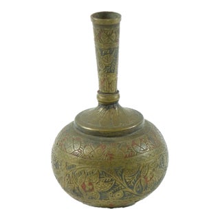 19th Century Hand Carved Brass Vase For Sale