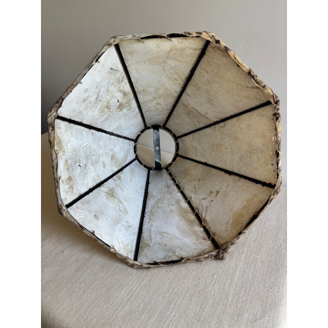 Cream 1970s Large Rawhide Octagonal Bell Lampshade With Iron Frame For Sale - Image 8 of 10