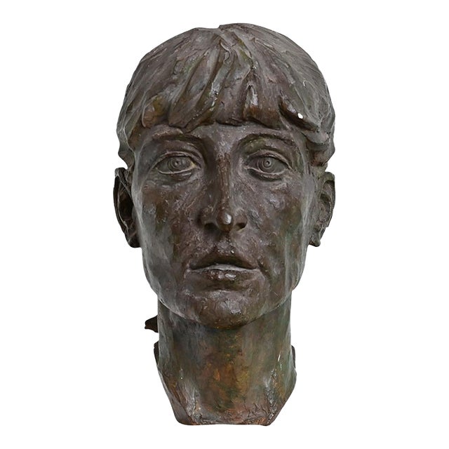 French Vintage Massive Plaster Bust of a Woman For Sale