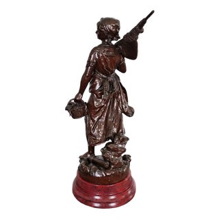 Statue of Young Woman with Fish in Wood For Sale