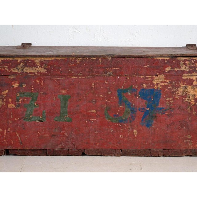 Antique Rustic Red-Painted Trunk, Central Europe, 1880 For Sale - Image 9 of 11