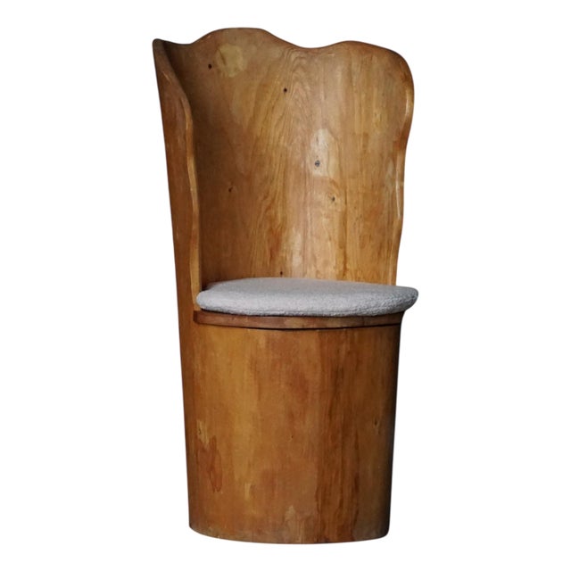 Mid-Century Modern Brutalist Swedish Stump Chair in Pine & Bouclé, 1970s For Sale