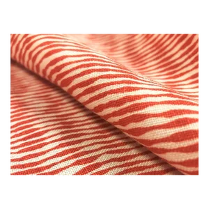 1997 Raoul Textiles Lena Print Orange Red Ivory Stripe Linen Upholstery Drapery Fabric