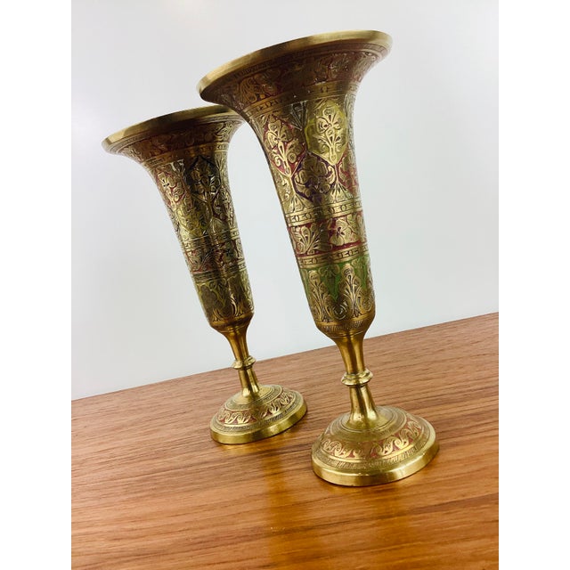 Boho Chic Vintage 1970s Tinted Brass Pair of Vase / Vessels or Candle Holders For Sale - Image 3 of 4