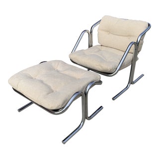 70s Jerry Johnson Chrome Sling Chair & Ottoman For Sale