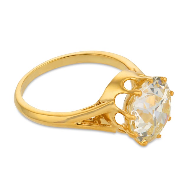 Early 20th Century Antique Gia 3.55 Carat Old European Diamond 18k Gold Engagement Ring, Size 5.25 For Sale - Image 5 of 8