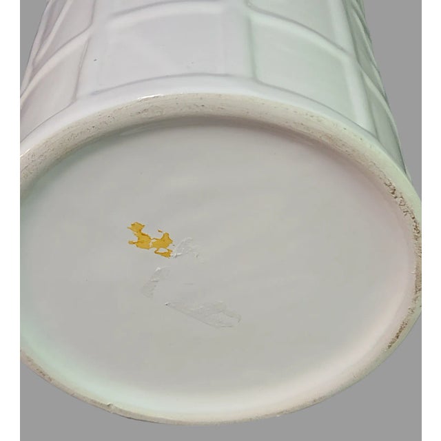 Ceramic Vintage White Porcelain Canister Cookie Jar Music Notes Bird Flower Covered Top For Sale - Image 7 of 7