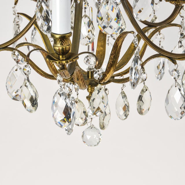 Vintage Brass and Crystal Chandelier 5 Light Baroque Rococo Revival Made in Sweden For Sale In Rochester - Image 6 of 18