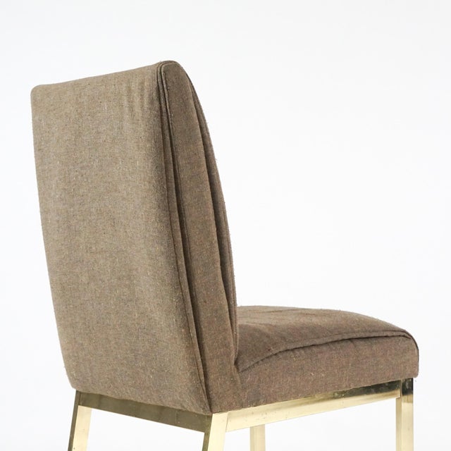 Metal 1970s Milo Baughman for Design Institute America Brass Tuxedo Parsons Chairs - Set of 6 For Sale - Image 7 of 11