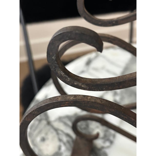 Antique Hand-Forged Wrought Iron Tabletop Wine Rack / Rolling Pin Holder For Sale - Image 9 of 10