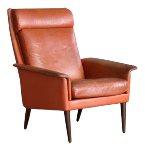 Danish Midcentury Cognac Colored High Back Lounge Chair by Sibast