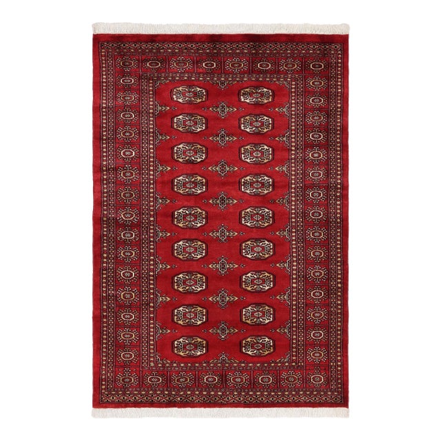 Rustic Bokhara Red Beige Hand Knotted Rug For Sale