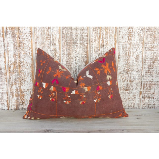 Indian Esha Antique Indian Folk Lumbar Pillow For Sale - Image 3 of 10
