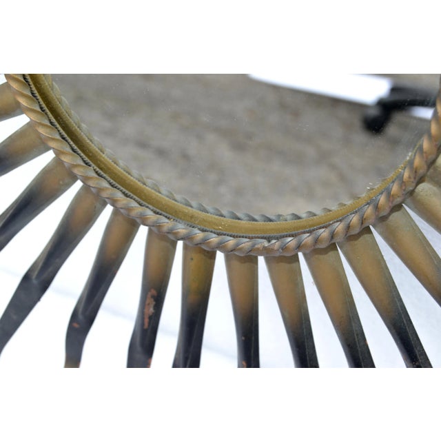 Chaty Sunburst Brass & Gun Metal Wall Mirror French Mid-Century Modern, 1960s For Sale - Image 10 of 13